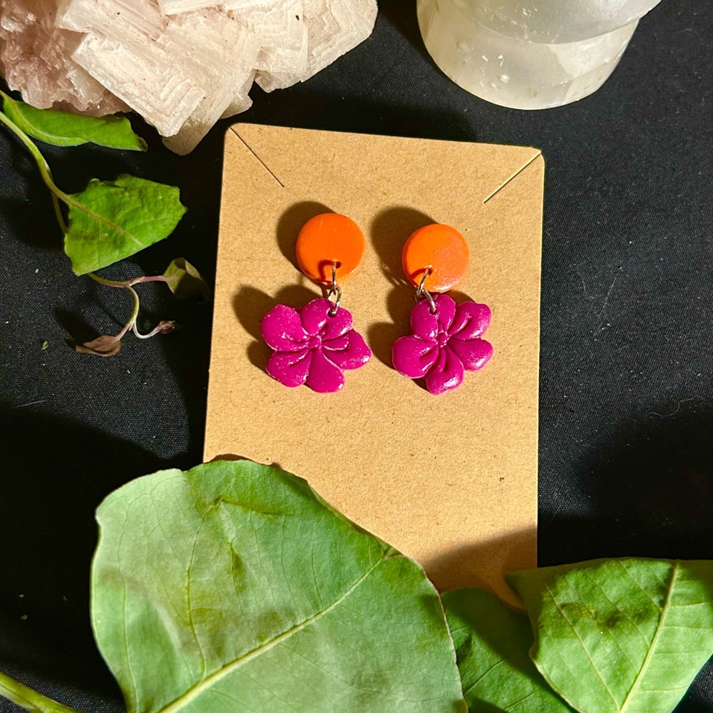 Orange and Pink Floral Earrings